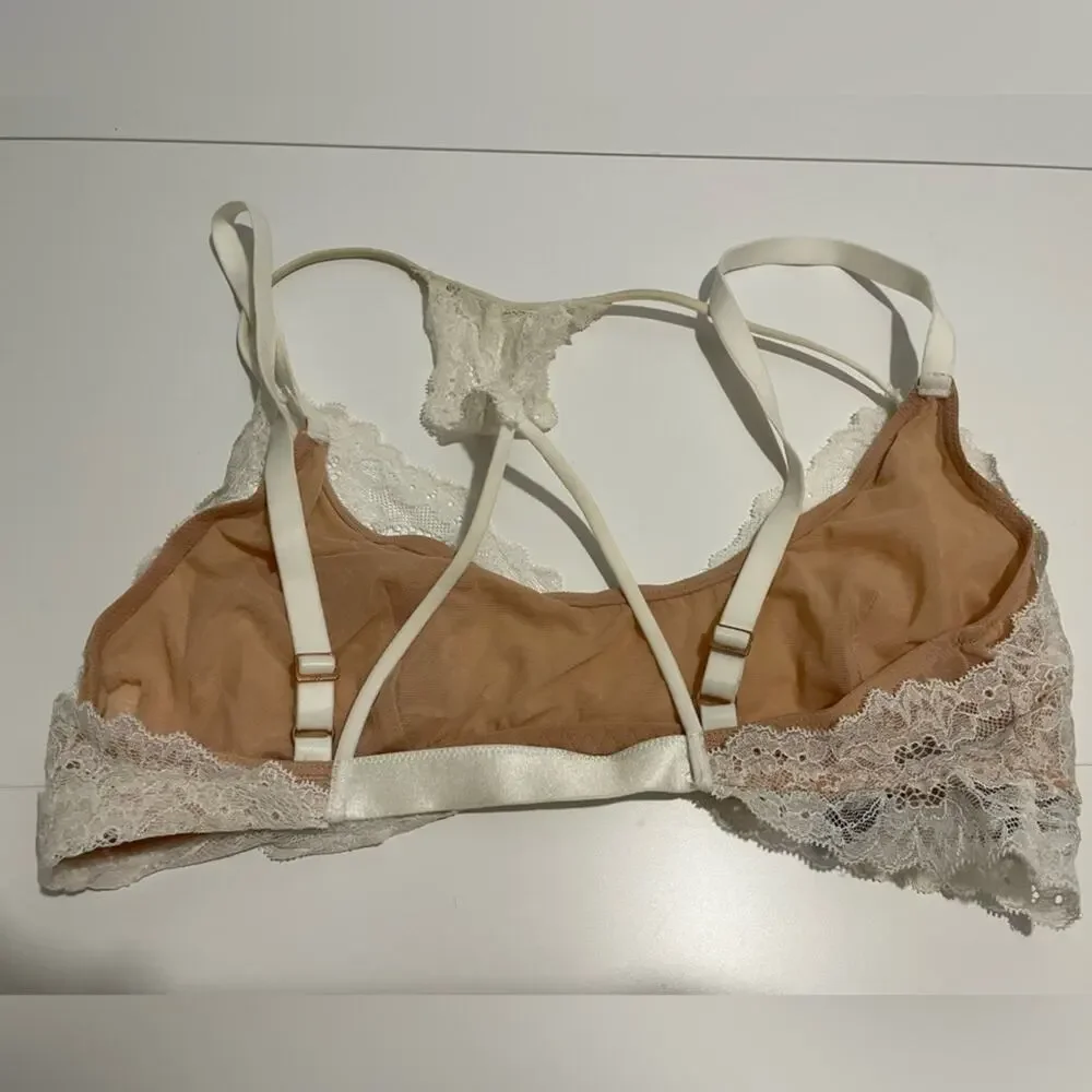 Soma Brand Tell Tale Wireless Bralette Tan & White Lace Size Medium